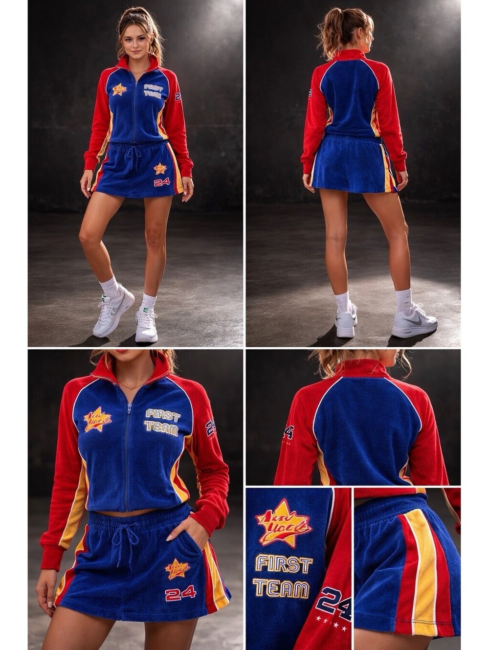 First Team Raw Blue Velour Tracksuit Set Y2K Korea New York Terry Cloth M